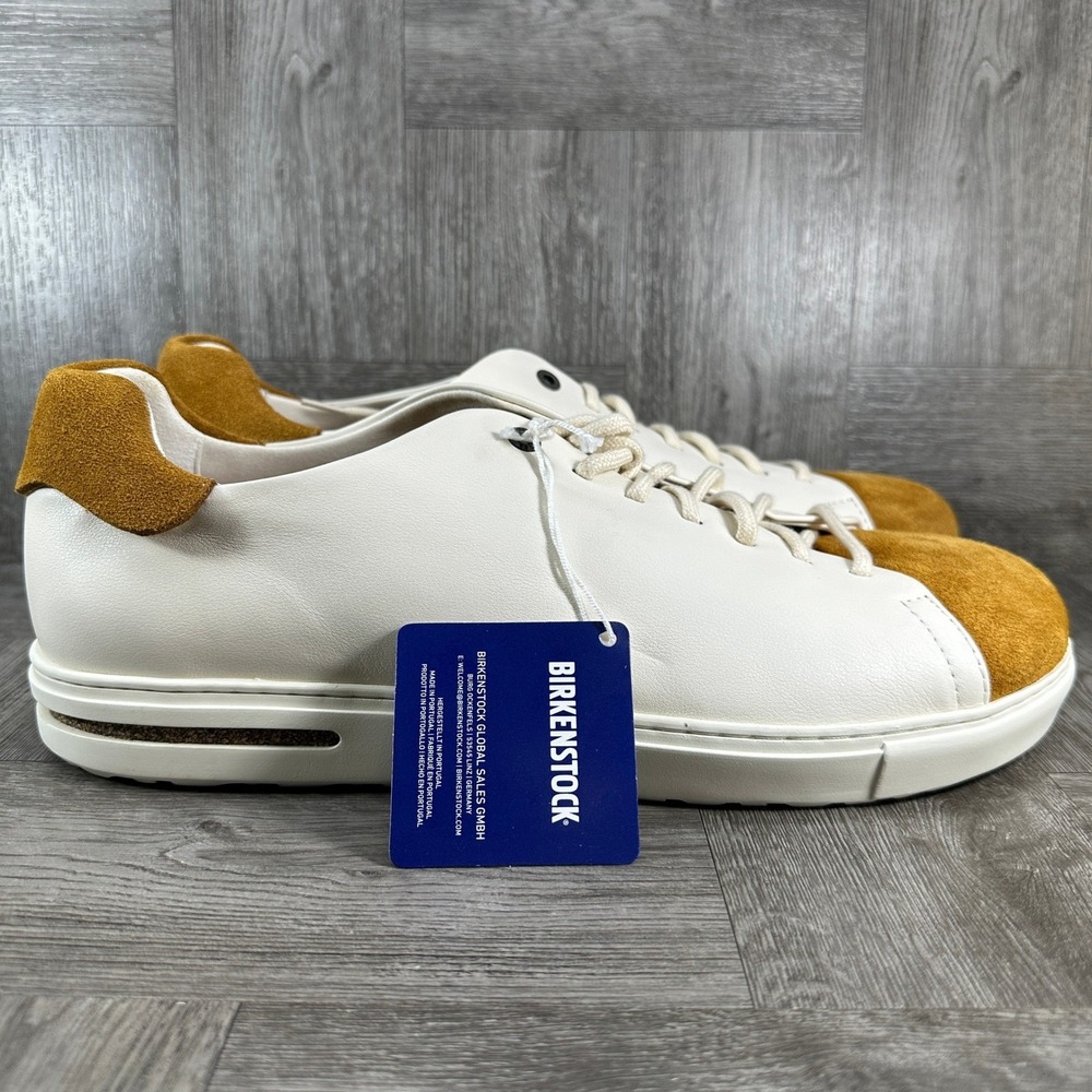 Birkenstock Bend Low Sneakers Mens 13 White Leather Suede Ginger Brown NEW 46 N